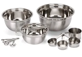 12 Piece Stainless Steel Metal Mixing Bowl, Includes Dry Measuring Cups,