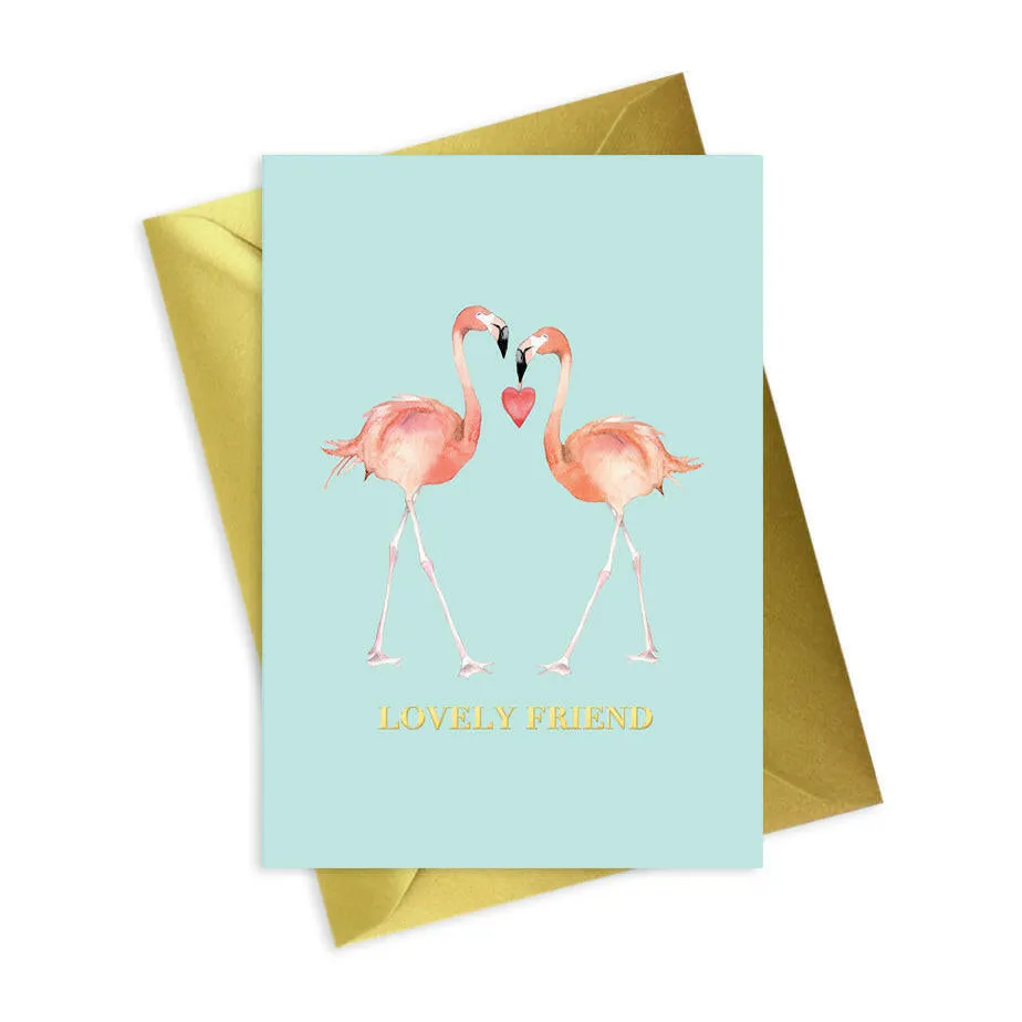 Animal Collection A6 Foiled Greeting Card Flamingoes Lovely Friend