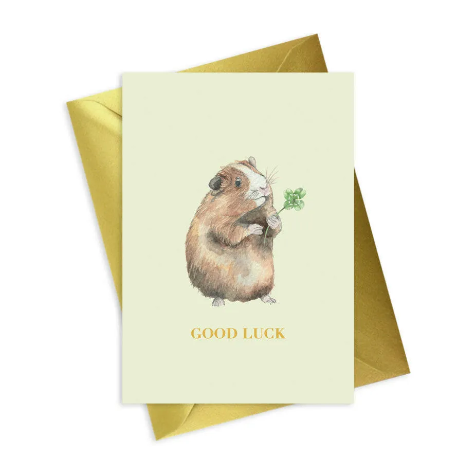 Animal Collection A6 Foiled Greeting Card Guinea Pig Good Luck