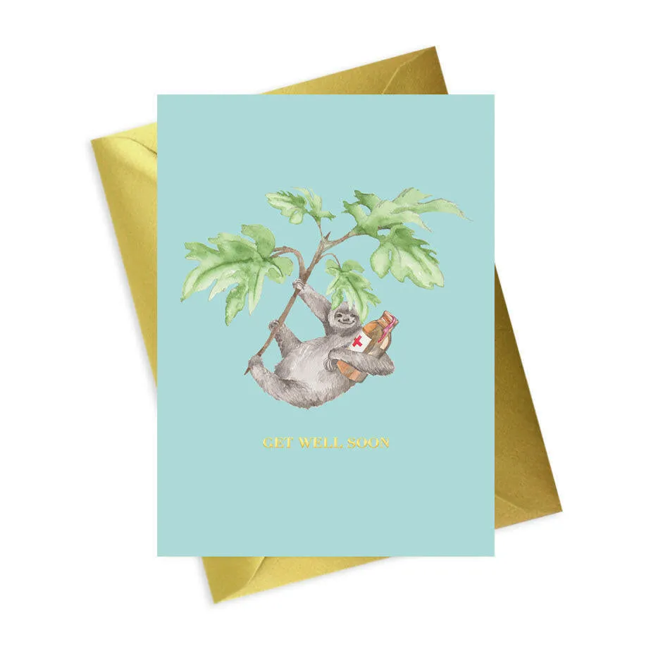 Animal Collection A6 Foiled Greeting Card Sloth Get Well Soon