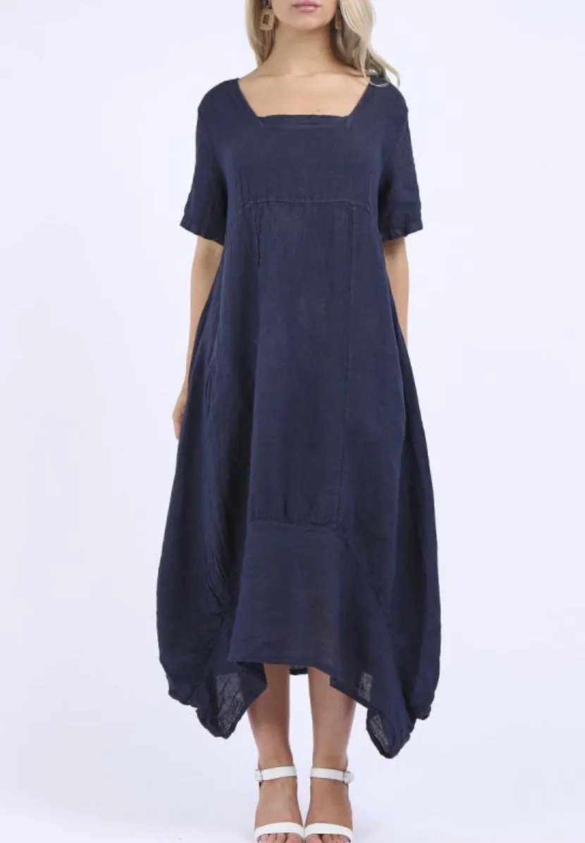 Anne   Kate Italian Linen Square Quirky Balloon Hem Dress