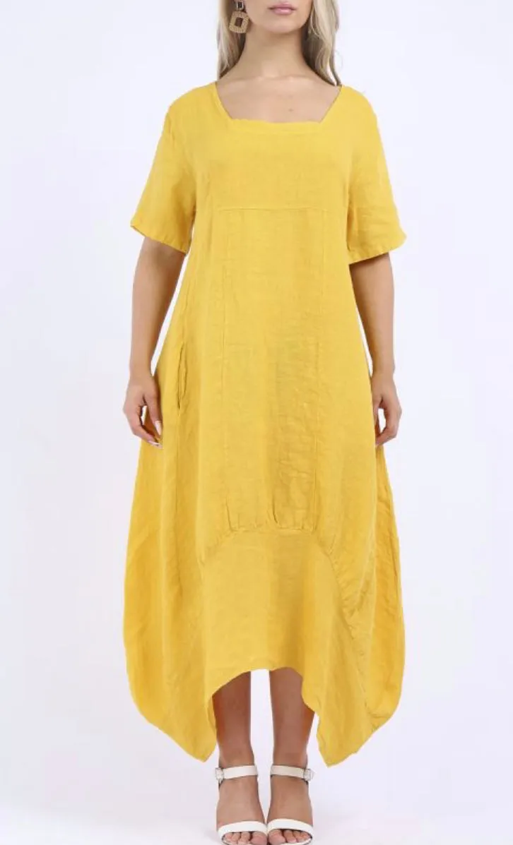 Anne   Kate Italian Linen Square Quirky Balloon Hem Dress