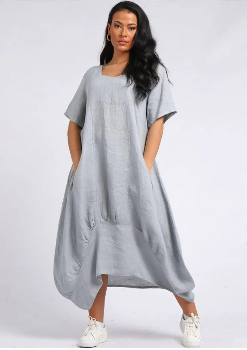 Anne   Kate Italian Linen Square Quirky Balloon Hem Dress