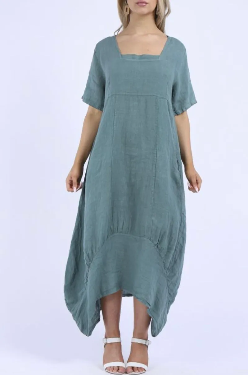 Anne   Kate Italian Linen Square Quirky Balloon Hem Dress