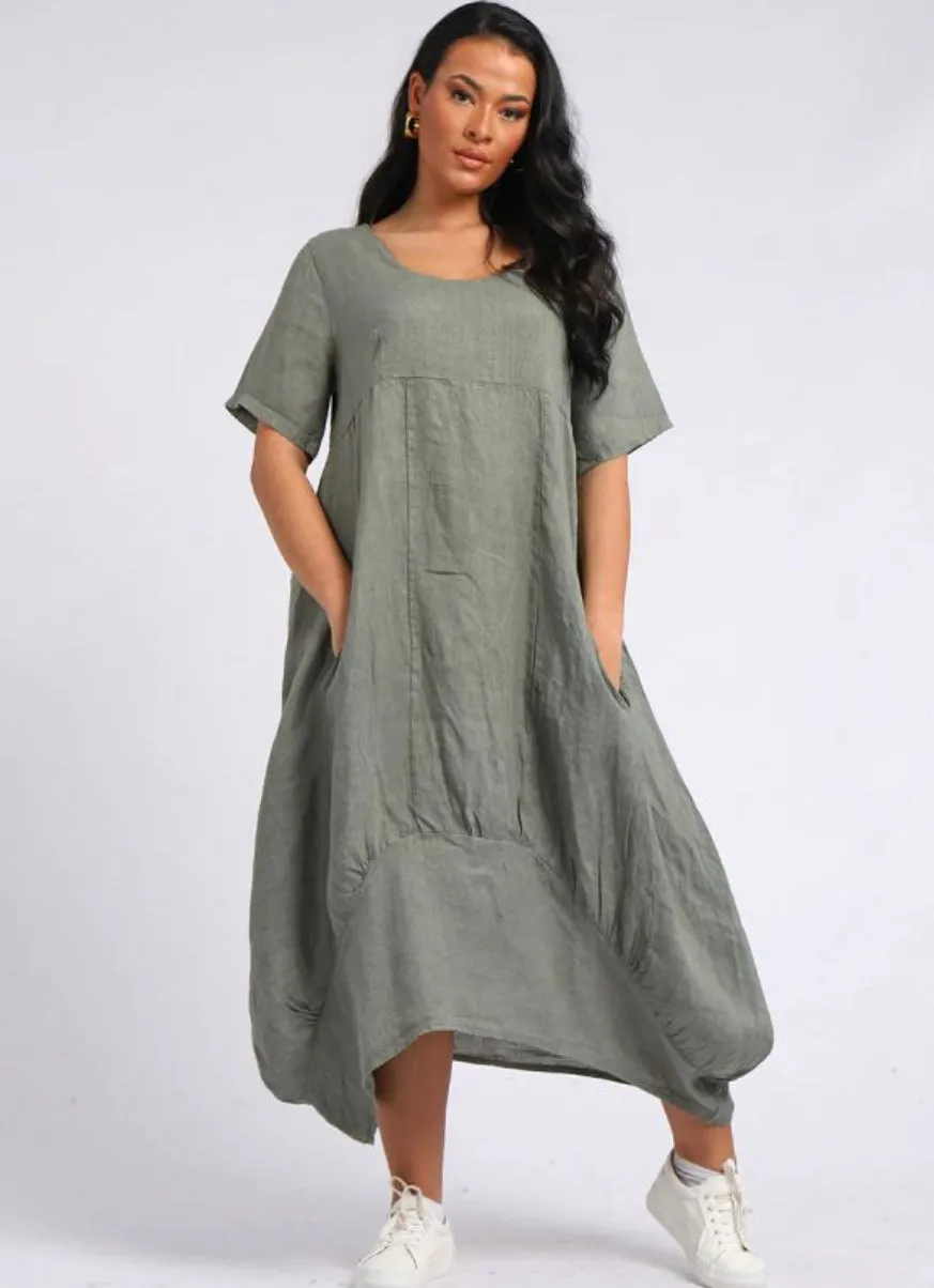 Anne   Kate Italian Linen Square Quirky Balloon Hem Dress