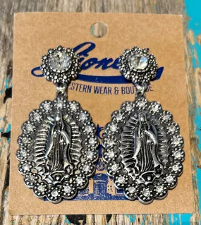 Antique Silver Virgen de Guadalupe Earrings