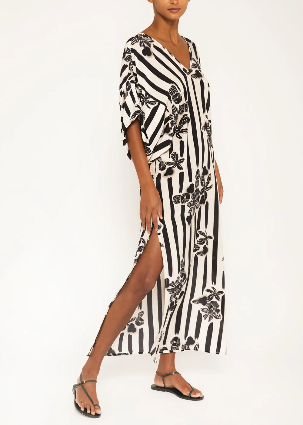 Beatriz Long Silk Stripe Kaftan