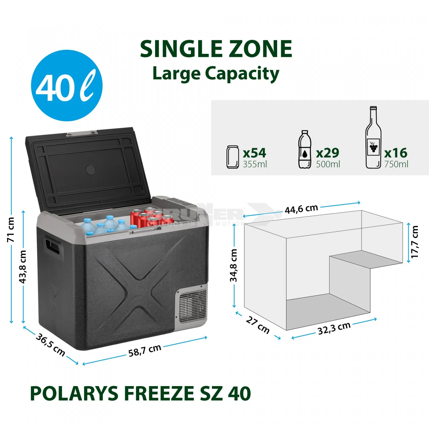 BRUNNER POLARYS FREEZE SZ Frigo/congelatore bivalente portatile a scomparto unico resistente e compatto - Disponibile in 3 litraggi