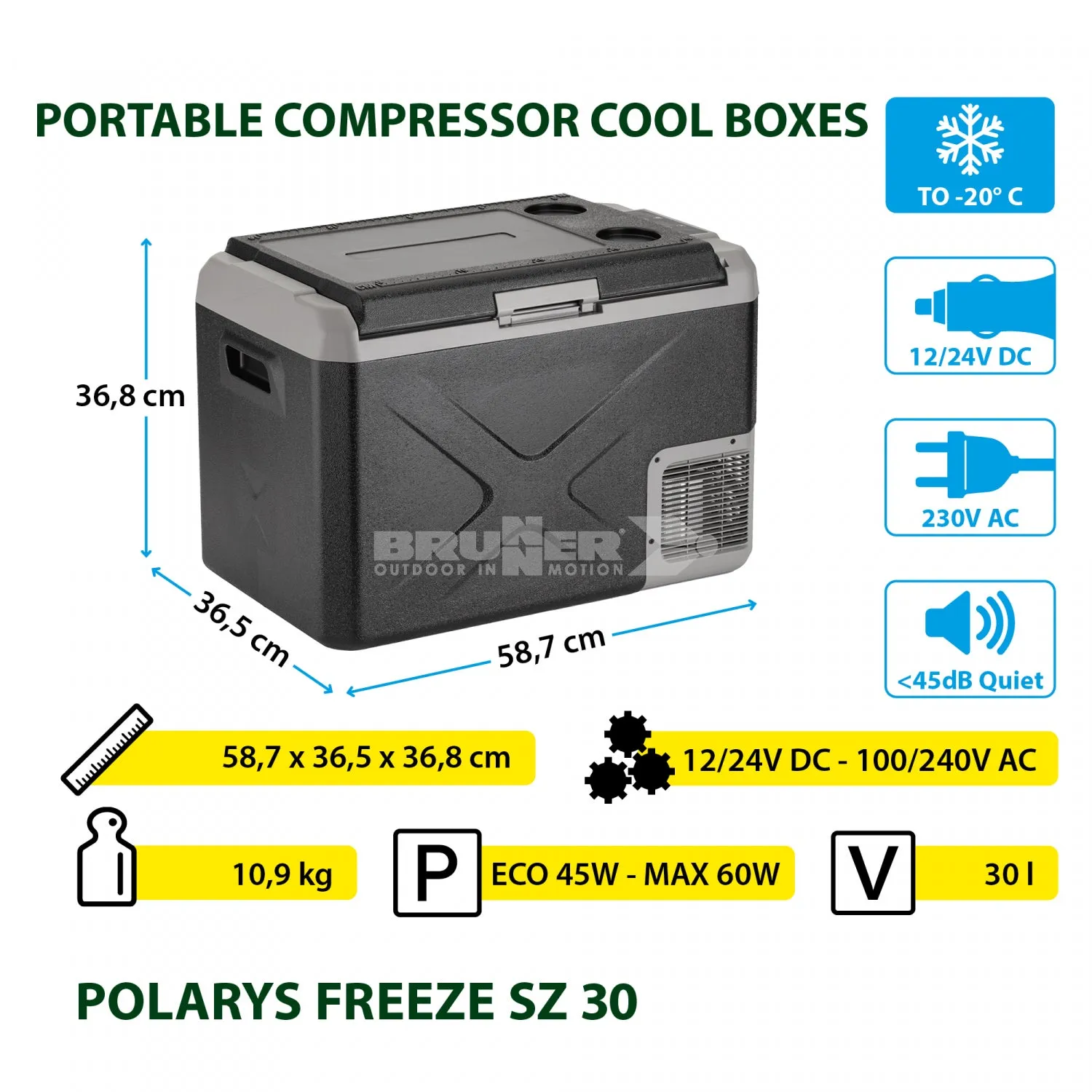 BRUNNER POLARYS FREEZE SZ Frigo/congelatore bivalente portatile a scomparto unico resistente e compatto - Disponibile in 3 litraggi