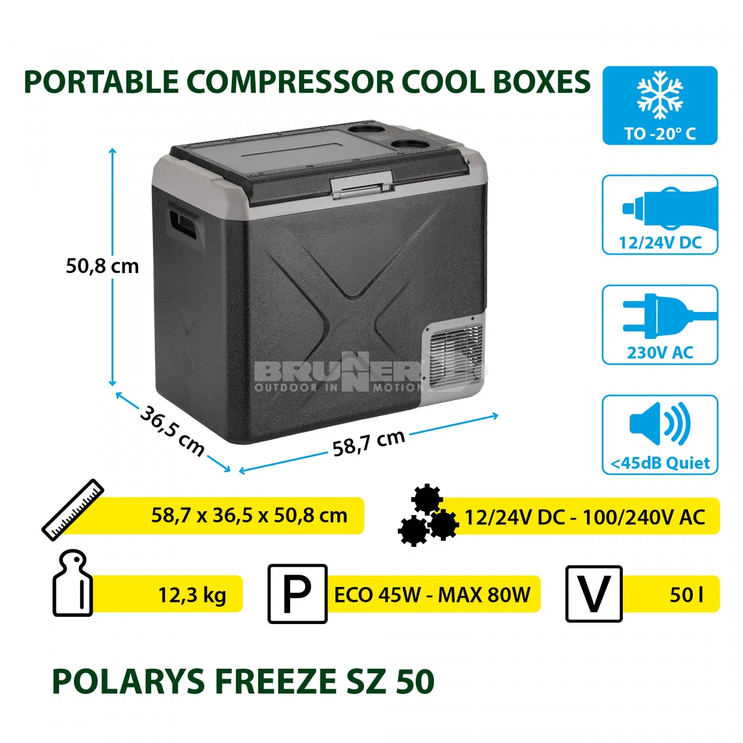 BRUNNER POLARYS FREEZE SZ Frigo/congelatore bivalente portatile a scomparto unico resistente e compatto - Disponibile in 3 litraggi