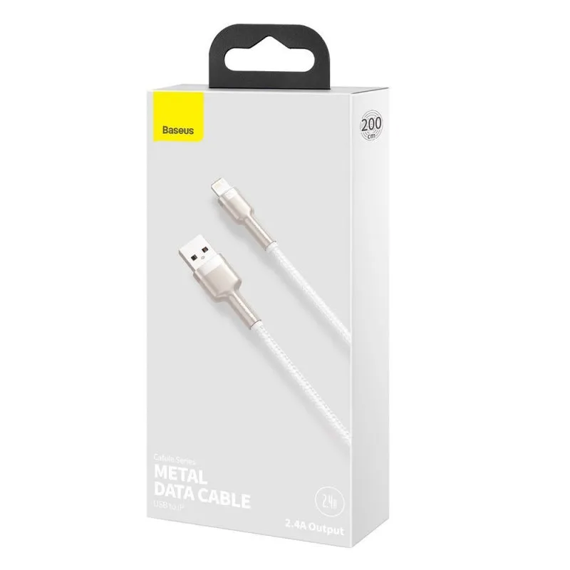 Cablu Date si Incarcare USB-A - Lightning Baseus Cafule Metal Series, 18W, 1m, Alb CALJK-A02