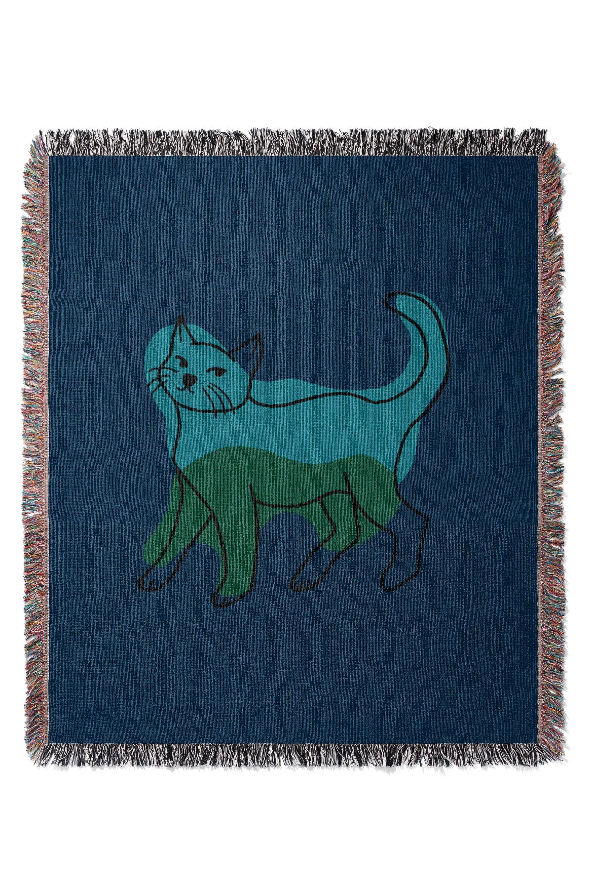 Cat Colour Jacquard Woven Blanket (Blue)