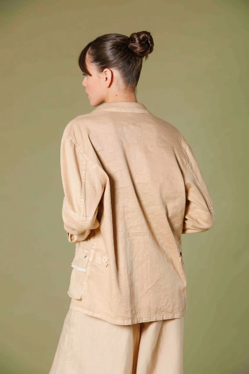 Flyshirt overshirt donna in lino e cotone con tasche decorate