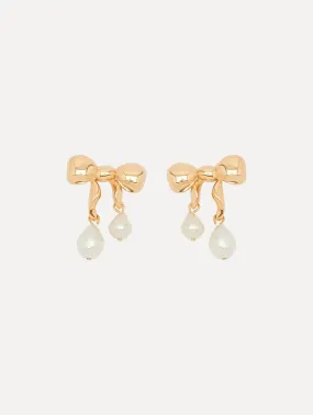 Heart & Bow Pearl Earrings