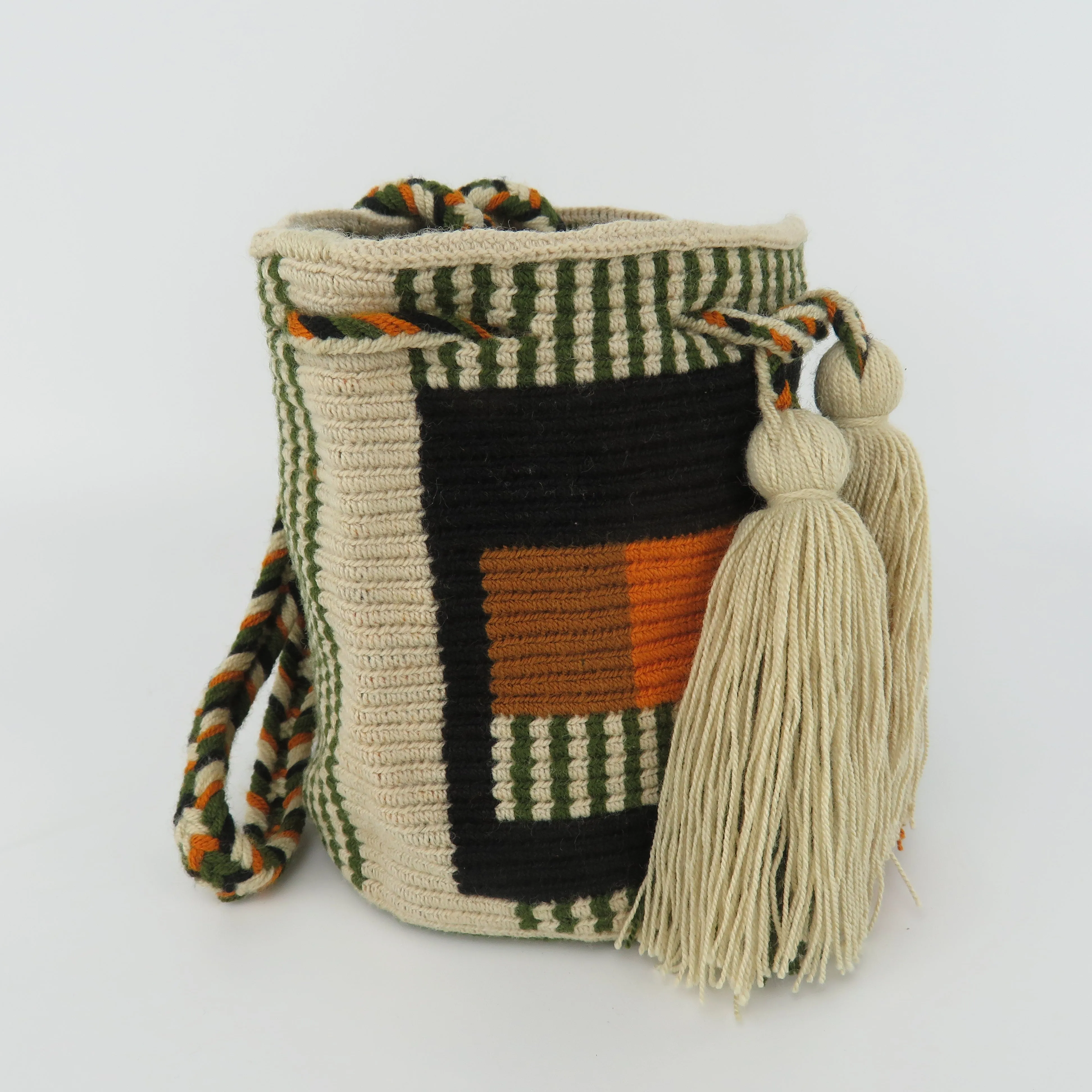 Mochilla Wayuu - mini vede / senape / ecrù