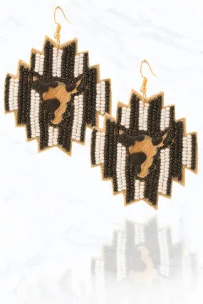 Seed Bead Longhorn Animal Print Earrings