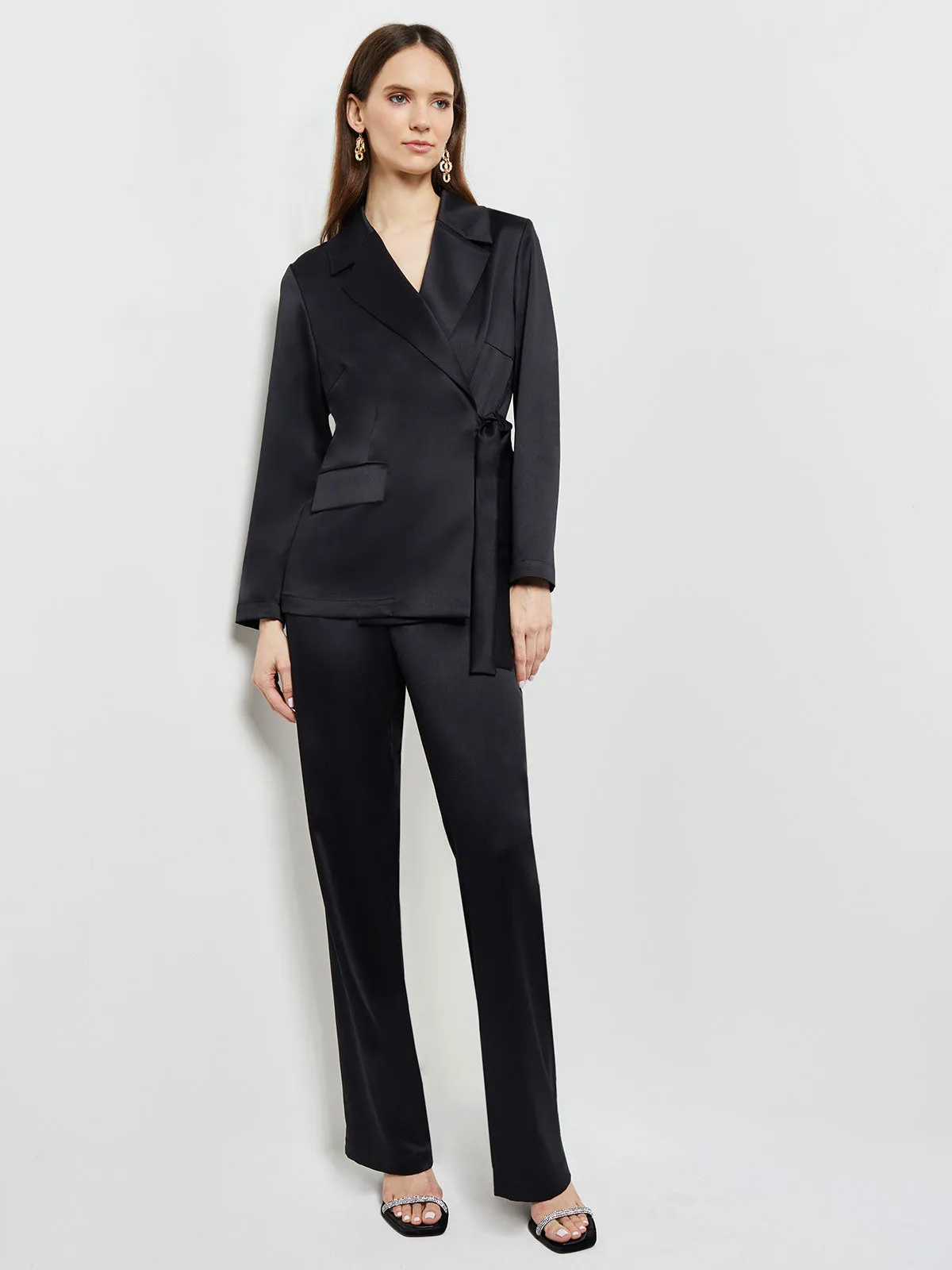 Side-Tie Blazer - Notch Collar Satin Crepe