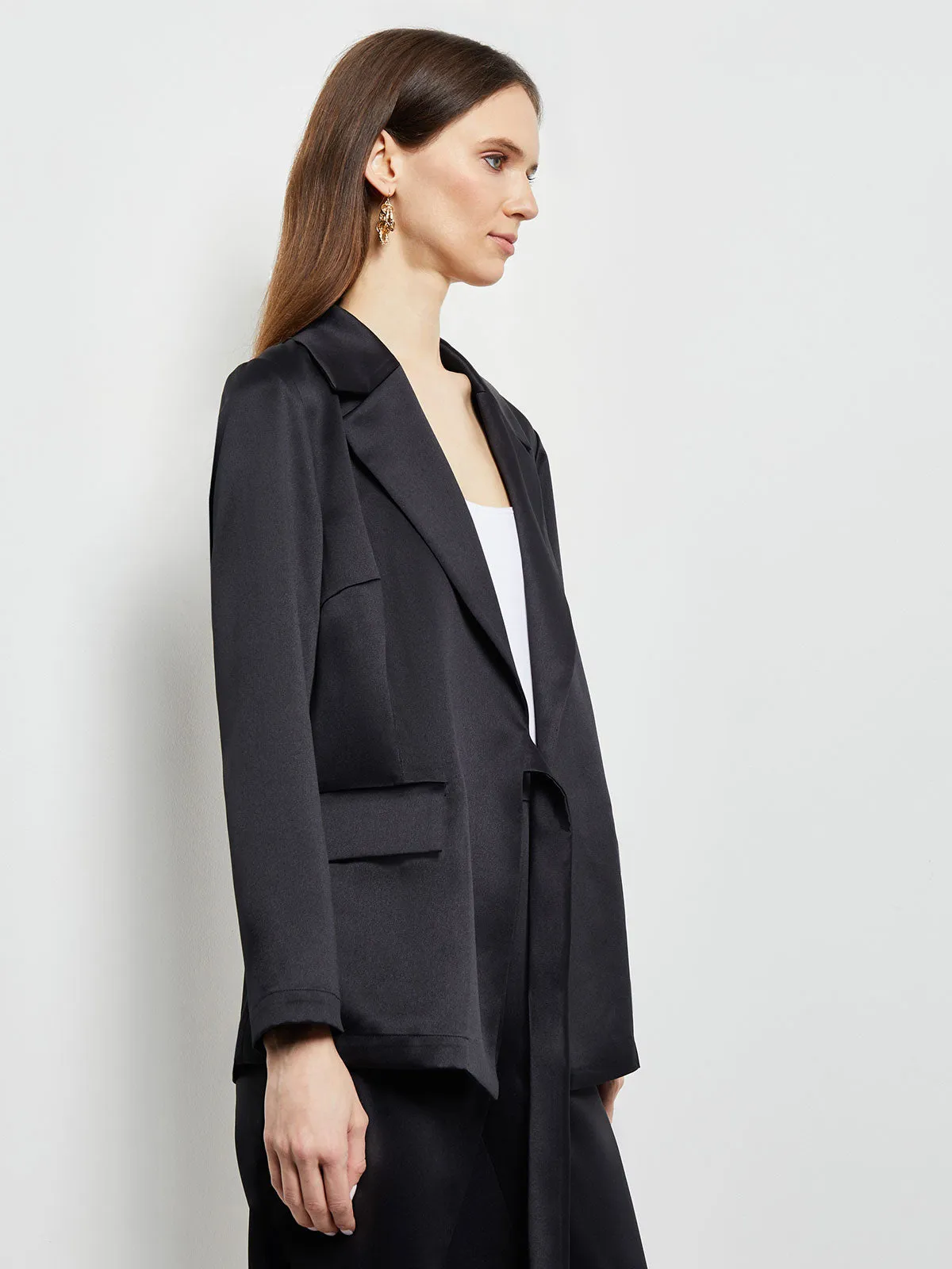 Side-Tie Blazer - Notch Collar Satin Crepe