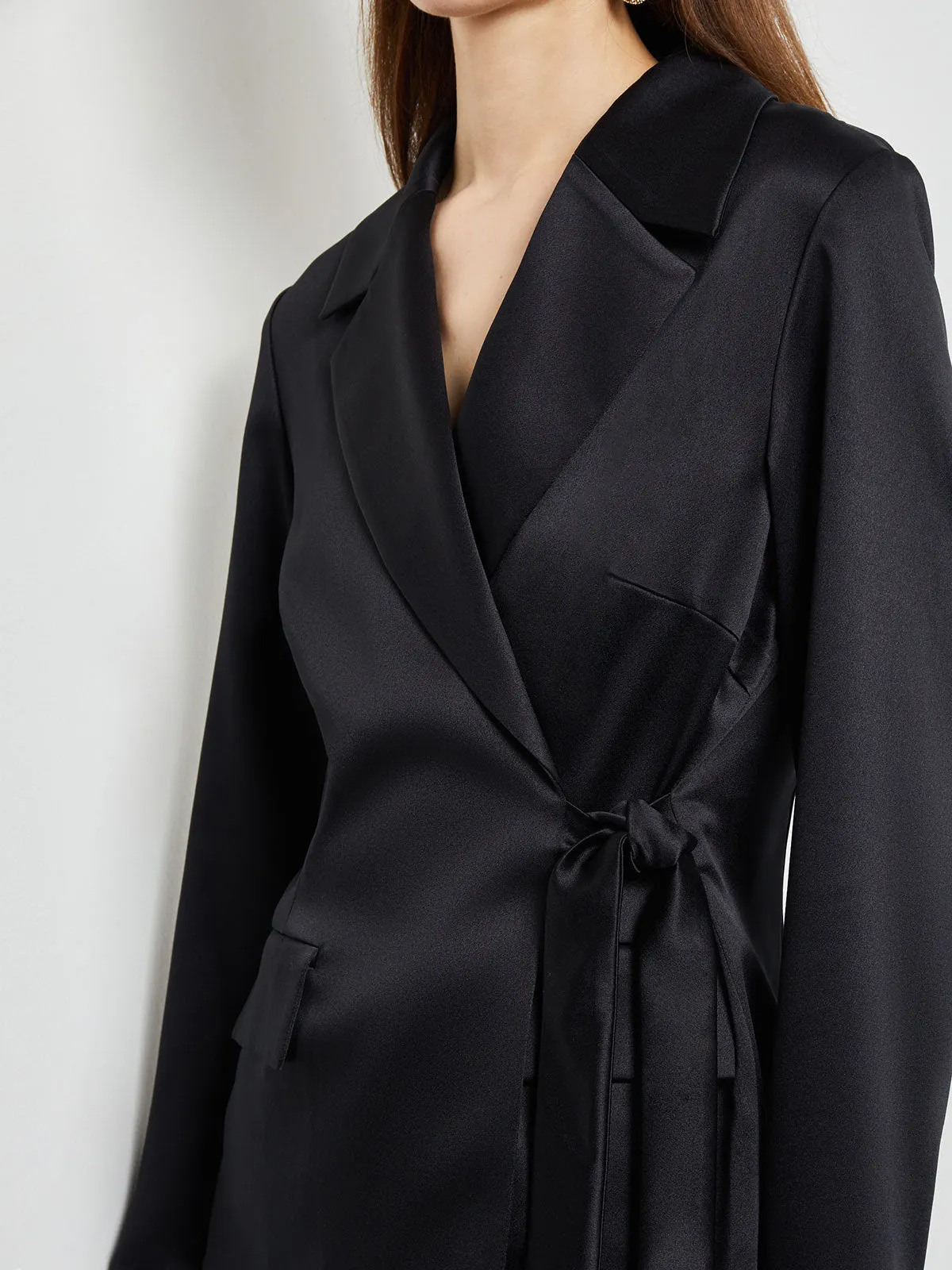 Side-Tie Blazer - Notch Collar Satin Crepe