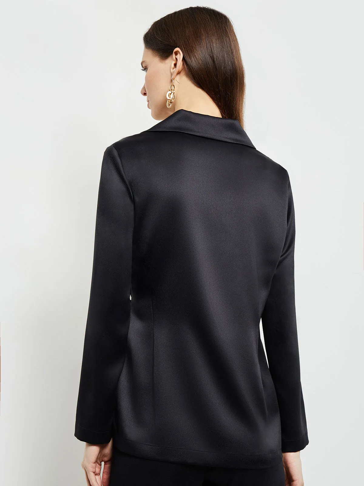 Side-Tie Blazer - Notch Collar Satin Crepe