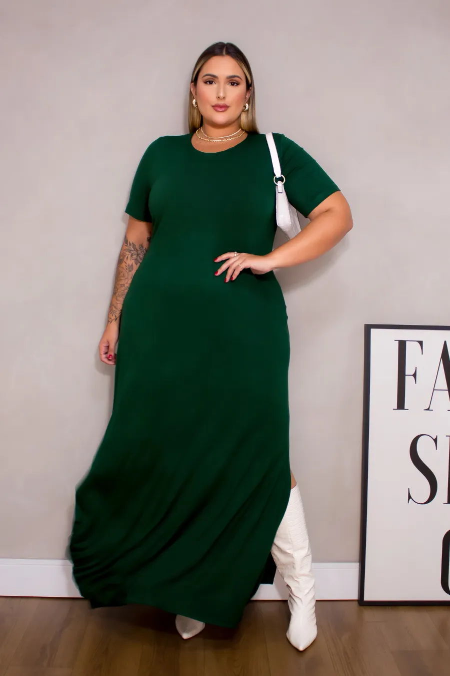 Vestido Plus Size Manga Eloisa Verde Militar